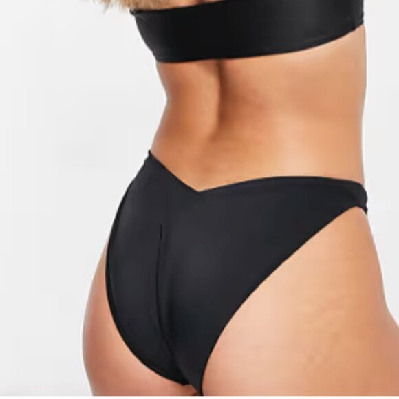 NEW ASOS DESIGN Mix & Match V Front High Leg Hipster Black Bikini Bottom Sz 2 - Picture 2 of 8